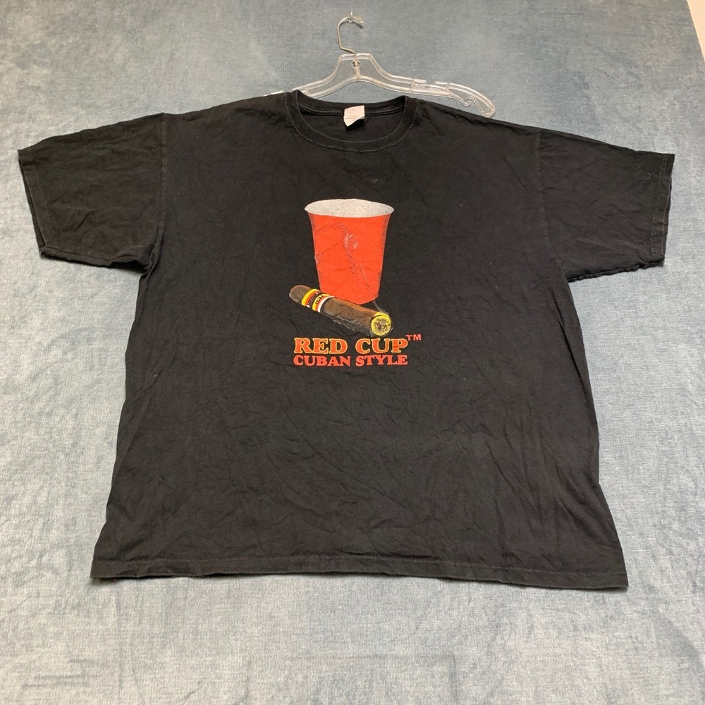 Anvil Red Cup Cuban Style T-Shirt Mens 2X Black Graphic Short Sleeve Crew Neck